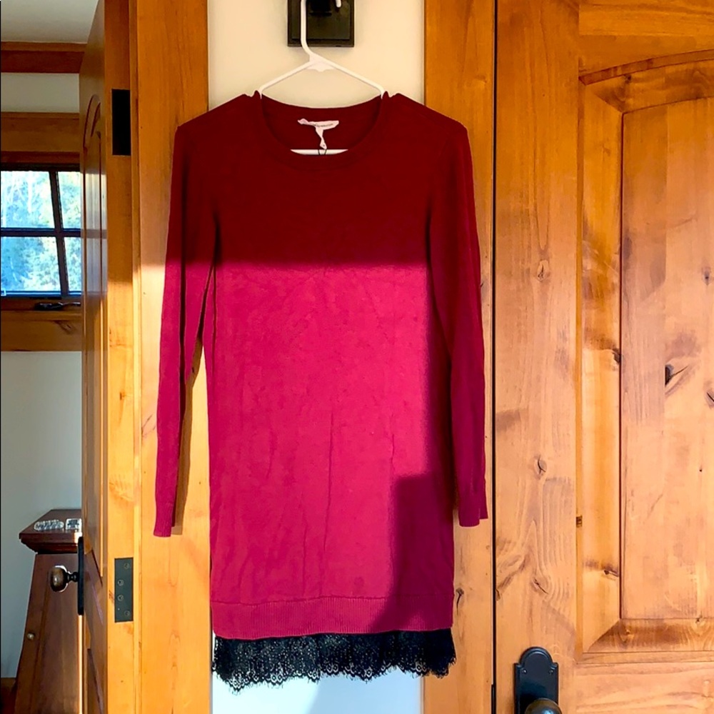 Wine red and black sweater dress